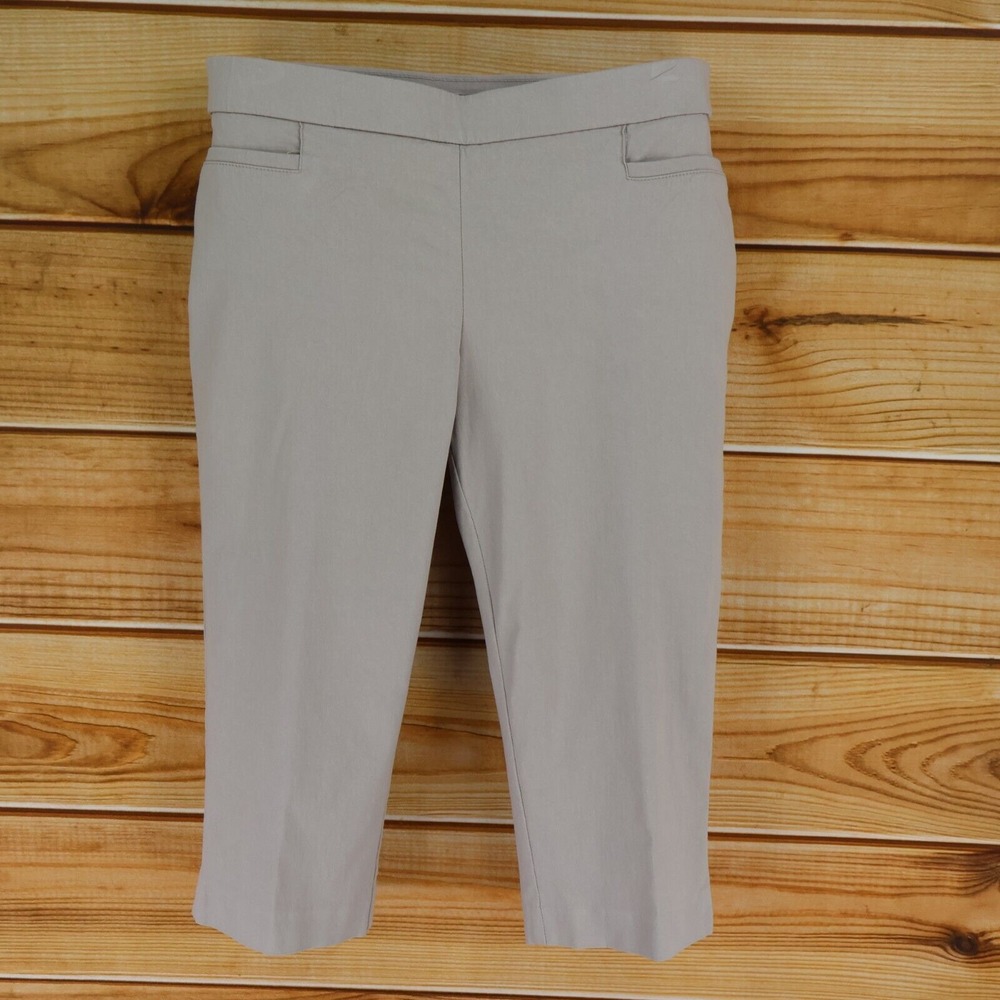 Apt. 9 Stretch Waist Capri Pants Mid Rise Womens Sz PM Beige Cotton Sewn Pockets